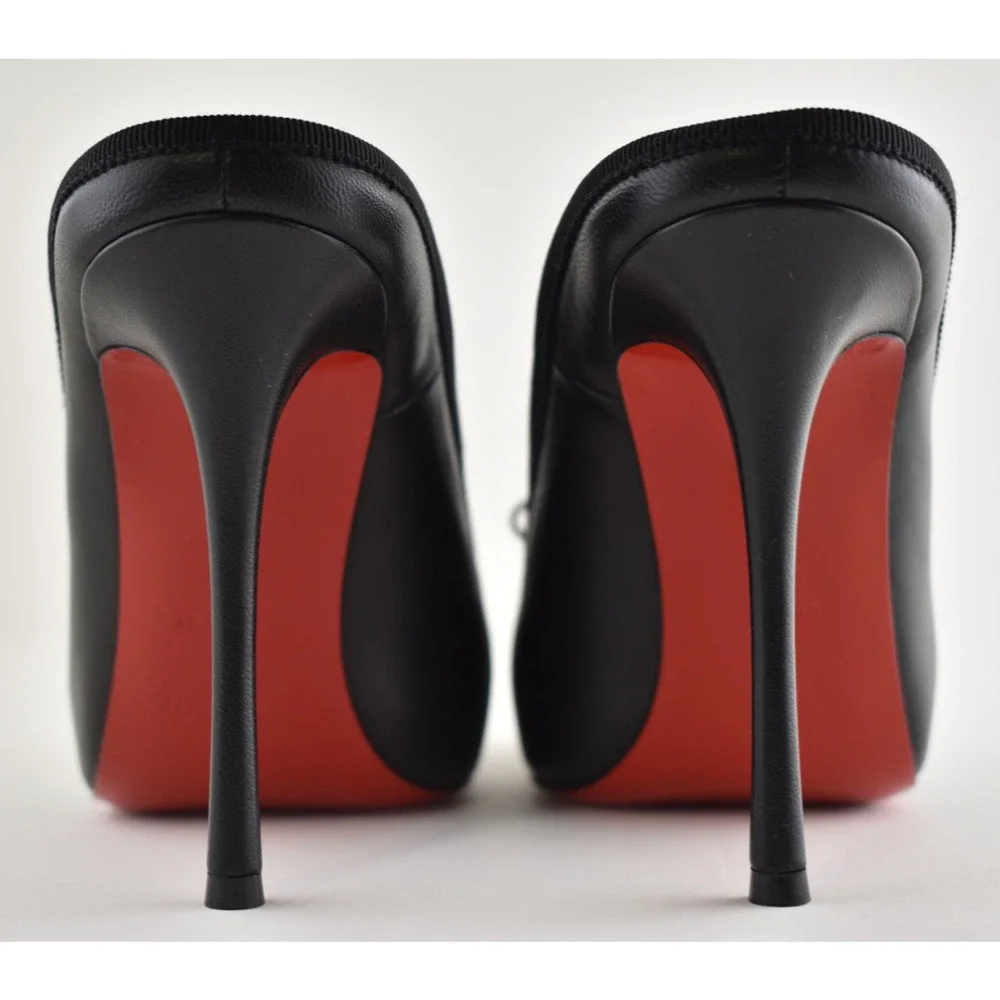 Christian Louboutin Cassia Mule 100 Black Leather Ballet Slip On Heel Pump 37.5